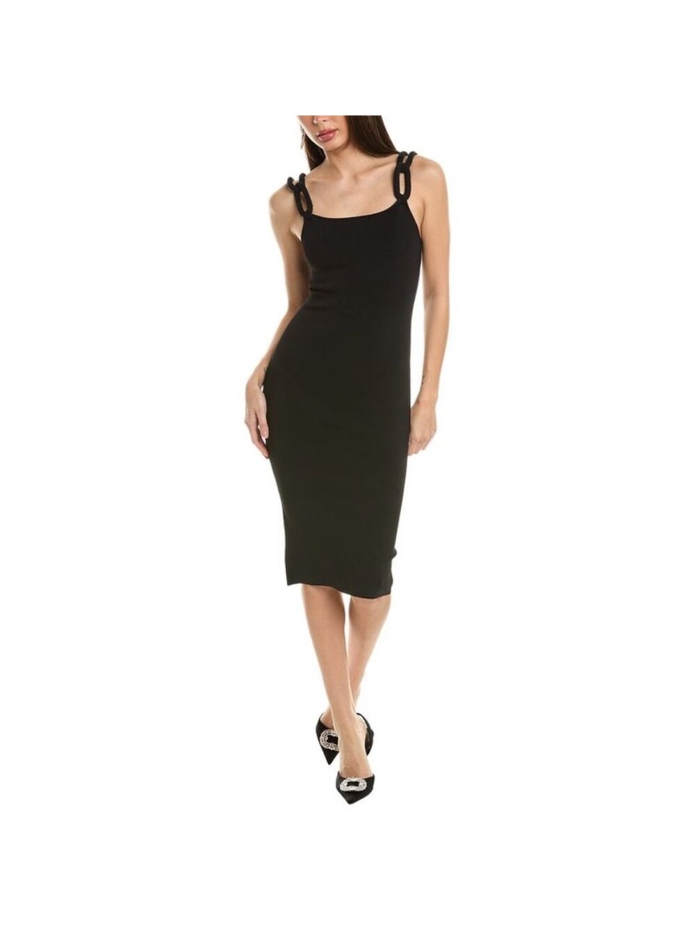 Alice + Olivia Alina Midi Dress Cord Strap Size XS Black Bodycon Sleeveless LBD - Picture 3 of 7